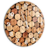 Tulup Wandklok - Wijnkurken Wandklok Glas Met Motief - fi60 cm - Beige Decoratieve Glazen Klok - Witte handen - Ronde Klok - Gekleurde Glazen Klok - Glazen Klok Met Print