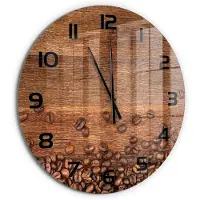 Tulup Wandklok - Koffiebonen Decoratieve Glazen Klok - fi60 cm - Bruin Glazen Wandklok Design - Zwarte handen - Ronde Klok - Glazen Klok Met Print - Wandklok Glas Met Motief