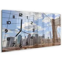 Tulup Wandklok - New York Bridge Gekleurde Glazen Klok - 60x30 cm - Blauw Glazen Klok Met Print - Zwarte handen - Rechthoekige Klok - Moderne Wandklok Glas - Wandklok Glas Decoratie