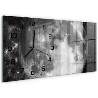 Tulup Wandklok - Maan Wandklok Glas Met Motief - 60x30 cm - Zwart-wit Decoratieve Glazen Klok - Zwarte handen - Rechthoekige Klok - Gekleurde Glazen Klok - Glazen Klok Met Print