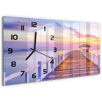 Tulup Wandklok - Houten brug Gekleurde Glazen Klok - 60x30 cm - Oranje Glazen Klok Met Print - Zwarte handen - Rechthoekige Klok - Moderne Wandklok Glas - Wandklok Glas Decoratie