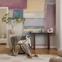 Coloray Vliesbehang - Roze Snellijm Behang - 312x219 cm - Geometrische Vormen Fotobehang Vlies - Hal behang Deel - Muurschildering - Woonkamer behang