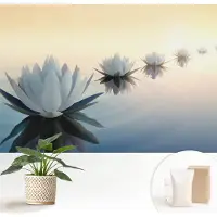 Wallfluent Fotobehang - Wit Vliesbehang - 152x104 cm - Een Vredig Uitzicht Muurschildering - Slaapkamer behang Bloemen En Planten - Fotobehang Vlies - Gang behang