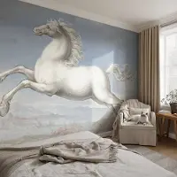 Coloray Vliesbehang - Wit Snellijm Behang - 104x70 cm - Paarden In De Hindernis Fotobehang Vlies - Woonkamer behang Dieren - Muurschildering - Hal behang