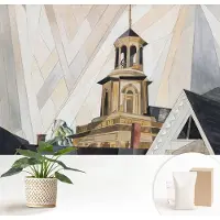 Wallfluent Fotobehang - Wit Vliesbehang - 152x104 cm - Architectonische Toren Fotobehang Vlies - Woonkamer behang Architectuur - Muurschildering - Hal behang