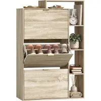 HOMCOM Flip-down Shoe Cabinet-MDF-80 x 25 x 123,8 cm-Naturholz