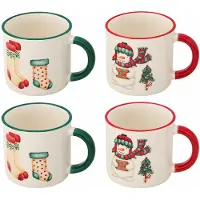 Home & Styling Kerstmokken Set van 4 – Porselein – 320 ml – Sneeuwpop, Kerstboom & Kerstsokken
