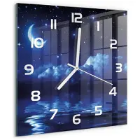 Tulup Wandklok - De nachtelijke hemel Moderne Wandklok Glas - 30x30 cm - Blauw Wandklok Glas Decoratie - Witte handen - Vierkante Klok - Glazen Wandklok Design - Klok Glas Met Opdruk