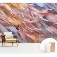 Wallfluent Fotobehang - Roze Vliesbehang - 312x219 cm - Pastelkleurige Veren Muurschildering - Gang behang Texturen - Fotobehang Vlies - Slaapkamer behang