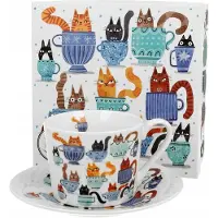 Duo Mok met Schotel 'Katten in Mokken' - 230 ml - Porselein