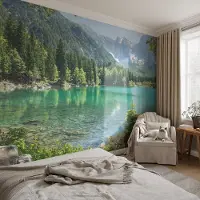 Coloray Vliesbehang - Groente Snellijm Behang - 250x250 cm - Groen Meer Fotobehang Vlies - Woonkamer behang Landschappen - Muurschildering - Woonkamer behang