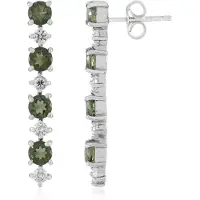 Cavill - Elegante Zilveren Oorstekers 925 Sterling Zilver met Platina - 1,618 ct Rond Moldaviet & 0,633 ct Zirkoon - Dames Sieraden