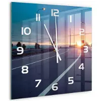 Tulup Wandklok - Snelweg Klok Glas Met Opdruk - 60x60 cm - Veelkleurig Moderne Wandklok Glas - Witte handen - Vierkante Klok - Decoratieve Glazen Klok - Glazen Wandklok Design