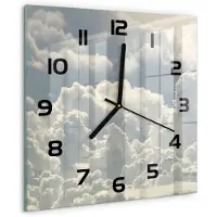 Tulup Wandklok - Wolken Klok Glas Met Opdruk - 30x30 cm - Wit Moderne Wandklok Glas - Zwarte handen - Vierkante Klok - Decoratieve Glazen Klok - Glazen Wandklok Design