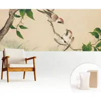 Wallfluent Fotobehang - Beige Vliesbehang - 250x104 cm - Klassiek Duo Fotobehang Vlies - Hal behang Dieren - Muurschildering - Woonkamer behang