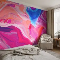Coloray Vliesbehang - Roze Snellijm Behang - 416x254 cm - Vloeibare Golven Fotobehang Vlies - Woonkamer behang Abstractie - Muurschildering - Woonkamer behang