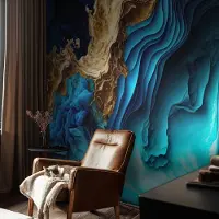 Coloray Vliesbehang - Blauw Snellijm Behang - 312x219 cm - Energiegolven Muurschildering - Gang behang Abstractie - Fotobehang Vlies - Gang behang