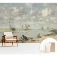 Wallfluent Fotobehang - Grijs Vliesbehang - 312x219 cm - Zeegezichten Fotobehang Vlies - Woonkamer behang Landschappen - Muurschildering - Hal behang