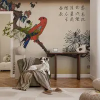 Coloray Vliesbehang - Beige Snellijm Behang - 312x219 cm - Een Vogel Op Een Tak Muurschildering - Slaapkamer behang Dieren - Fotobehang Vlies - Slaapkamer behang