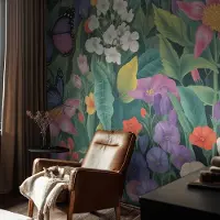 Coloray Vliesbehang - Groente Snellijm Behang - 312x219 cm - Bloemenexplosie Muurschildering - Slaapkamer behang Bloemen En Planten - Fotobehang Vlies - Slaapkamer behang