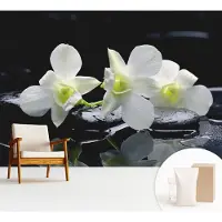 Wallfluent Fotobehang - Wit Vliesbehang - 312x219 cm - Bloemen En Stenen Muurschildering - Slaapkamer behang Bloemen En Planten - Fotobehang Vlies - Gang behang