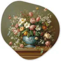 MuchoWow Organische wanddecoratie 40x40 cm - Organisch schilderij Vaas - Pastel - Kleuren - Bloemen - Muurdecoratie woonkamer - Kamer decoratie - Schilderijen - Muurcirkel aesthetic