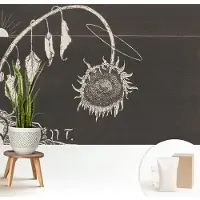 Wallfluent Fotobehang - Zwart Vliesbehang - 208x146 cm - Nostalgische Zonnebloem Muurschildering - Slaapkamer behang Deel - Fotobehang Vlies - Slaapkamer behang