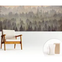 Wallfluent Fotobehang - Grijs Vliesbehang - 250x104 cm - Bosmist Muurschildering - Slaapkamer behang Landschappen - Fotobehang Vlies - Slaapkamer behang