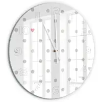 Tulup Wandklok - Stippen en harten Glazen Wandklok Design - fi60 cm - Grijs Klok Glas Met Opdruk - Witte handen - Ronde Klok - Wandklok Glas Met Motief - Decoratieve Glazen Klok