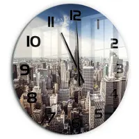 Tulup Wandklok - New York Glazen Wandklok Design - fi60 cm - Blauw Klok Glas Met Opdruk - Zwarte handen - Ronde Klok - Wandklok Glas Met Motief - Decoratieve Glazen Klok