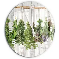 Tulup Wandklok - Kruiden aan een touwtje Klok Glas Met Opdruk - fi60 cm - Groente Moderne Wandklok Glas - Witte handen - Ronde Klok - Decoratieve Glazen Klok - Glazen Wandklok Design