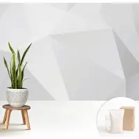 Wallfluent Fotobehang - Wit Vliesbehang - 208x146 cm - Grijze Driehoeken Muurschildering - Slaapkamer behang Geometrie - Fotobehang Vlies - Slaapkamer behang