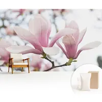 Wallfluent Fotobehang - Roze Vliesbehang - 416x254 cm - Magnolia Bloemen Fotobehang Vlies - Woonkamer behang Bloemen En Planten - Muurschildering - Hal behang