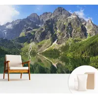 Wallfluent Fotobehang - Blauw Vliesbehang - 312x219 cm - Schilderachtige Bergen Fotobehang Vlies - Hal behang Landschappen - Muurschildering - Woonkamer behang