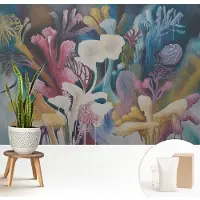 Wallfluent Fotobehang - Blauw Vliesbehang - 208x146 cm - Bloemenexplosie Muurschildering - Slaapkamer behang Deel - Fotobehang Vlies - Gang behang
