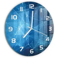 Tulup Wandklok - Blauwe lijnen Glazen Klok Met Print - fi30 cm - Blauw Wandklok Glas Met Motief - Witte handen - Ronde Klok - Wandklok Glas Decoratie - Gekleurde Glazen Klok