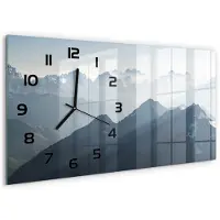 Tulup Wandklok - bergtop Wandklok Glas Met Motief - 60x30 cm - Grijs Decoratieve Glazen Klok - Zwarte handen - Rechthoekige Klok - Gekleurde Glazen Klok - Glazen Klok Met Print