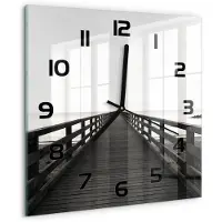 Tulup Wandklok - Houten brug Decoratieve Glazen Klok - 30x30 cm - Zwart-wit Glazen Wandklok Design - Zwarte handen - Vierkante Klok - Glazen Klok Met Print - Wandklok Glas Met Motief