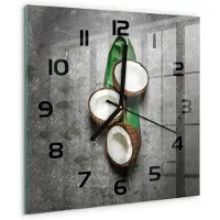 Tulup Wandklok - Een halve kokosnoot Klok Glas Met Opdruk - 30x30 cm - Groente Moderne Wandklok Glas - Zwarte handen - Vierkante Klok - Decoratieve Glazen Klok - Glazen Wandklok Design
