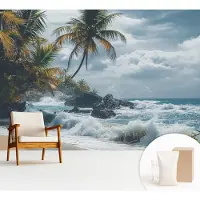 Wallfluent Fotobehang - Blauw Vliesbehang - 312x219 cm - Exotisch Strand Muurschildering - Gang behang Landschappen - Fotobehang Vlies - Gang behang