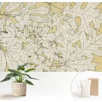 Wallfluent Fotobehang - Geel Vliesbehang - 152x104 cm - Boombladeren Fotobehang Vlies - Woonkamer behang Bloemen En Planten - Muurschildering - Woonkamer behang