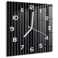 Tulup Wandklok - Zwarte en grijze strepen Wandklok Glas Met Motief - 30x30 cm - Zwart Decoratieve Glazen Klok - Witte handen - Vierkante Klok - Gekleurde Glazen Klok - Glazen Klok Met Print