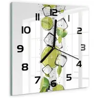 Tulup Wandklok - Limoen met ijs Wandklok Glas Met Motief - 30x30 cm - Groente Decoratieve Glazen Klok - Zwarte handen - Vierkante Klok - Gekleurde Glazen Klok - Glazen Klok Met Print