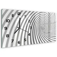 Tulup Wandklok - Spiraal met strepen Klok Glas Met Opdruk - 60x30 cm - Grijs Moderne Wandklok Glas - Zwarte handen - Rechthoekige Klok - Decoratieve Glazen Klok - Glazen Wandklok Design