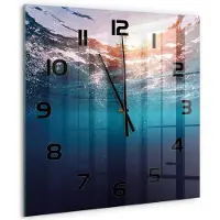 Tulup Wandklok - Onderwaterwereld Moderne Wandklok Glas - 60x60 cm - Blauw Wandklok Glas Decoratie - Zwarte handen - Vierkante Klok - Glazen Wandklok Design - Klok Glas Met Opdruk