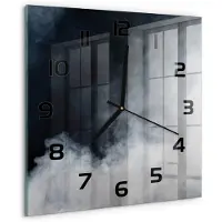 Tulup Wandklok - Witte rook Wandklok Glas Met Motief - 30x30 cm - zwart Decoratieve Glazen Klok - Zwarte handen - Vierkante Klok - Gekleurde Glazen Klok - Glazen Klok Met Print