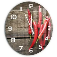 Tulup Wandklok - Chilipepers Klok Glas Met Opdruk - fi60 cm - Rood Moderne Wandklok Glas - Witte handen - Ronde Klok - Decoratieve Glazen Klok - Glazen Wandklok Design