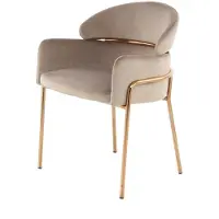 Padiro eetkamerstoel - 58 x 57 x 79 cm - Taupe / Roségoud - Hotel-chic - Polyester, Roestvrij staal - met armleuningen - met rugleuning