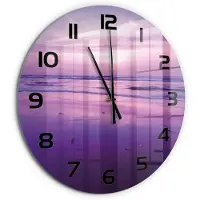 Tulup Wandklok - Zonsondergang Zee Decoratieve Glazen Klok - fi60 cm - Paars Glazen Wandklok Design - Zwarte handen - Ronde Klok - Glazen Klok Met Print - Wandklok Glas Met Motief