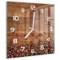 Tulup Wandklok - Koffiebonen Moderne Wandklok Glas - 30x30 cm - Bruin Wandklok Glas Decoratie - Witte handen - Vierkante Klok - Glazen Wandklok Design - Klok Glas Met Opdruk